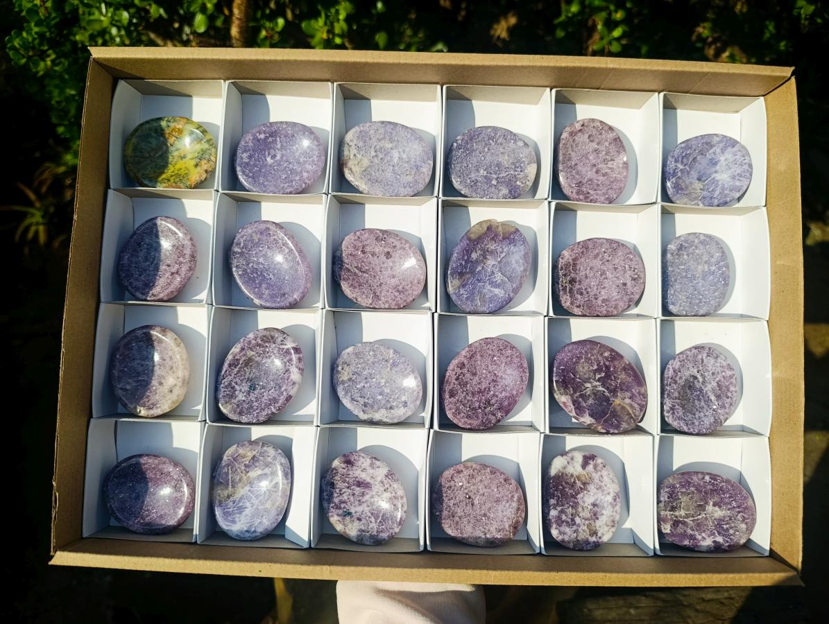 Polished Lepidolite Worry Stones x 24 From Ambatondrazaka, Madagascar - Toprock Gemstones and Minerals 