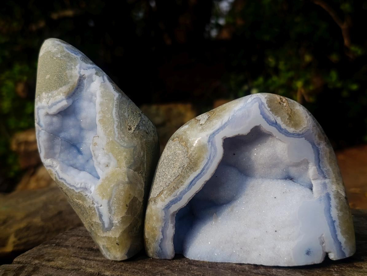 Polished Blue Lace Agate Standing Display Pieces x 3 From Nsanje, Malawi - Toprock Gemstones and Minerals 