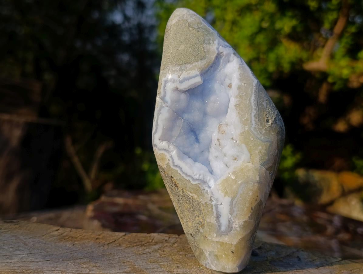 Polished Blue Lace Agate Standing Display Pieces x 3 From Nsanje, Malawi - Toprock Gemstones and Minerals 