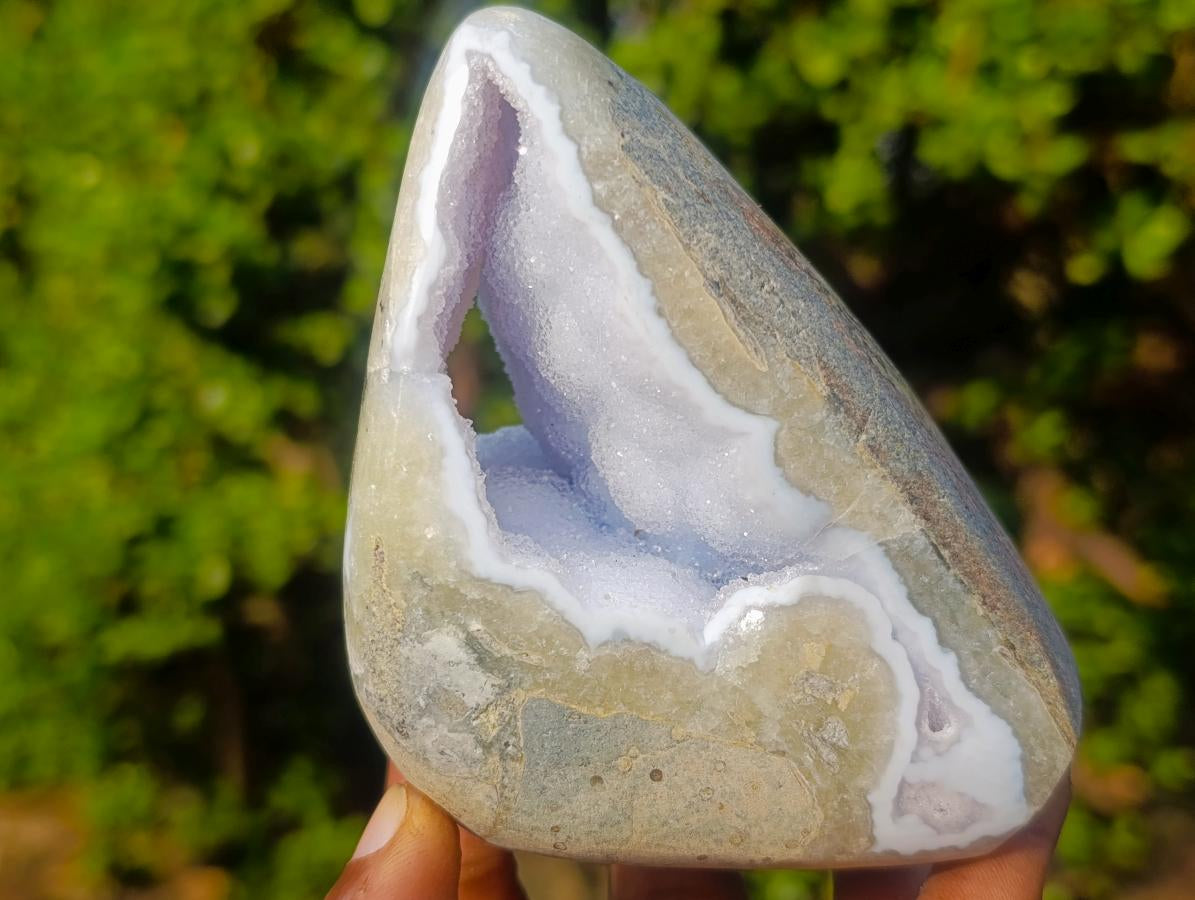 Polished Blue Lace Agate Standing Display Pieces x 3 From Nsanje, Malawi - Toprock Gemstones and Minerals 