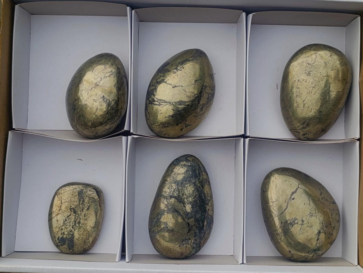 Polished Basalt Pharaoh Stone Galets x 6 From Iron Duke Mine, Zimbabwe - Toprock Gemstones and Minerals 