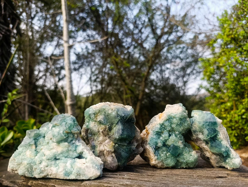 Natural Green Cubic Fluorite Specimens x 4 From Mandrosonoro, Madagascar - Toprock Gemstones and Minerals 