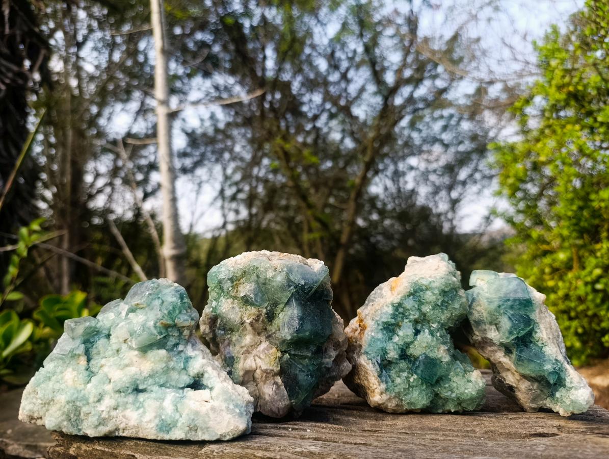 Natural Green Cubic Fluorite Specimens x 4 From Mandrosonoro, Madagascar - Toprock Gemstones and Minerals 