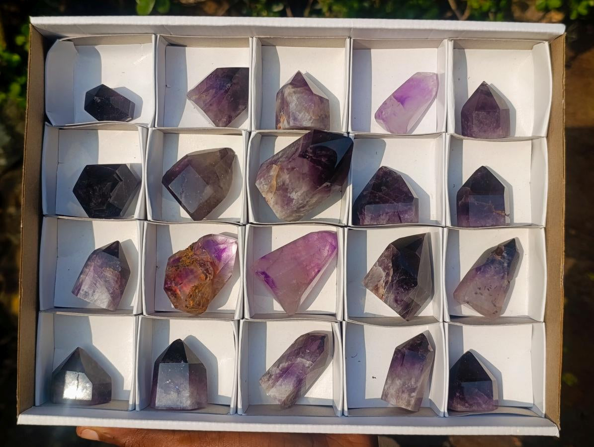 Polished Small Dark Amethyst Window Crystals x 20 From Akansobe, Madagascar - Toprock Gemstones and Minerals 