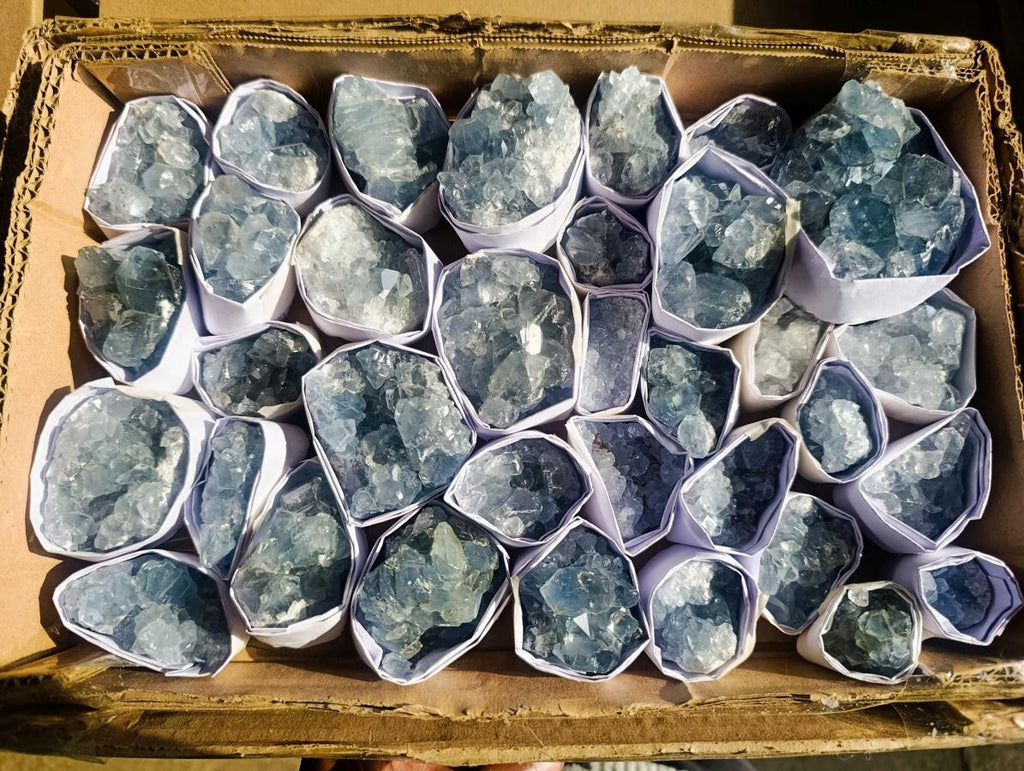 Natural Small Blue Celestite Specimens x 34 From Sakoany, Madagascar - Toprock Gemstones and Minerals 