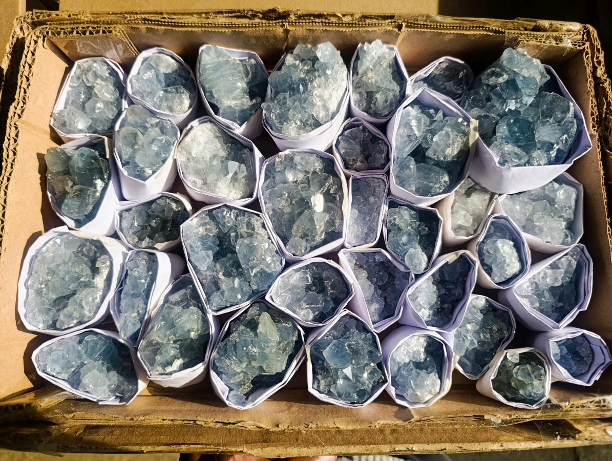 Natural Small Blue Celestite Specimens x 34 From Sakoany, Madagascar - Toprock Gemstones and Minerals 