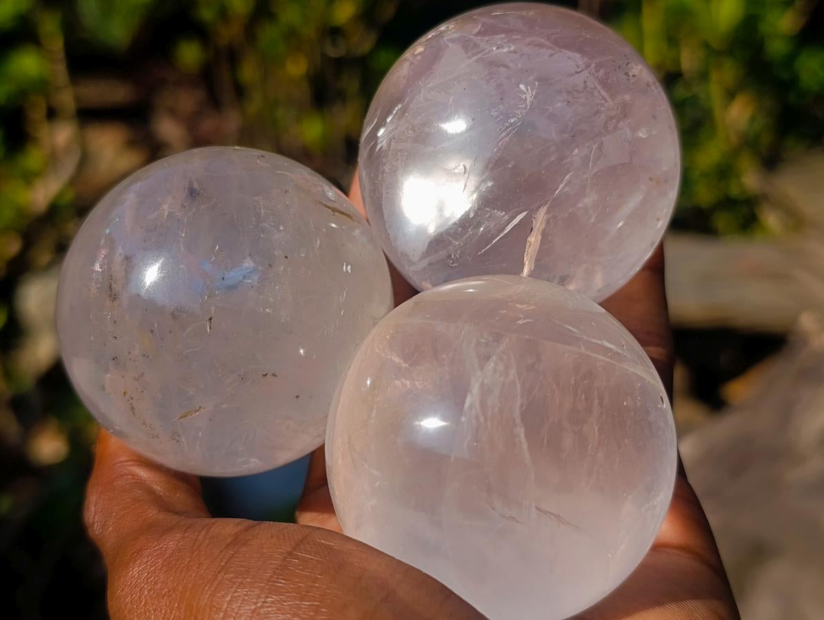 Polished Girasol Pearl Quartz Spheres x 6 From Ambatondrazaka, Madagascar - Toprock Gemstones and Minerals 