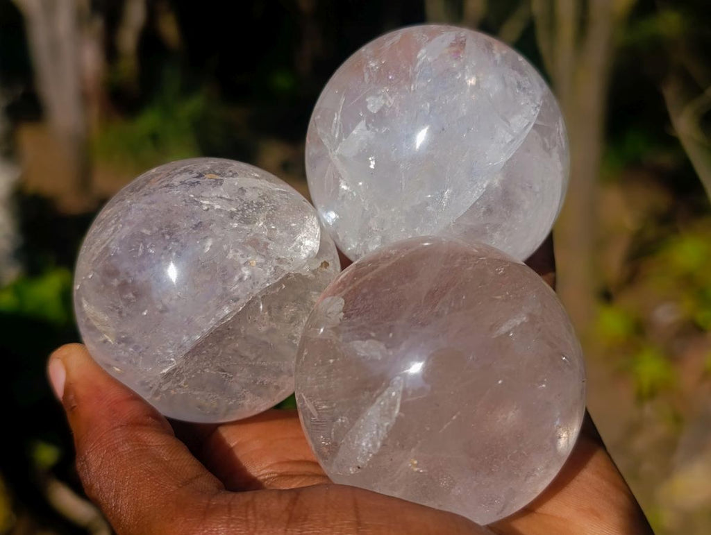 Polished Girasol Pearl Quartz Spheres x 6 From Ambatondrazaka, Madagascar - Toprock Gemstones and Minerals 