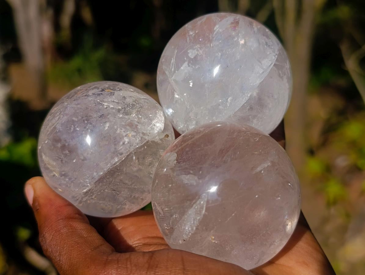 Polished Girasol Pearl Quartz Spheres x 6 From Ambatondrazaka, Madagascar - Toprock Gemstones and Minerals 