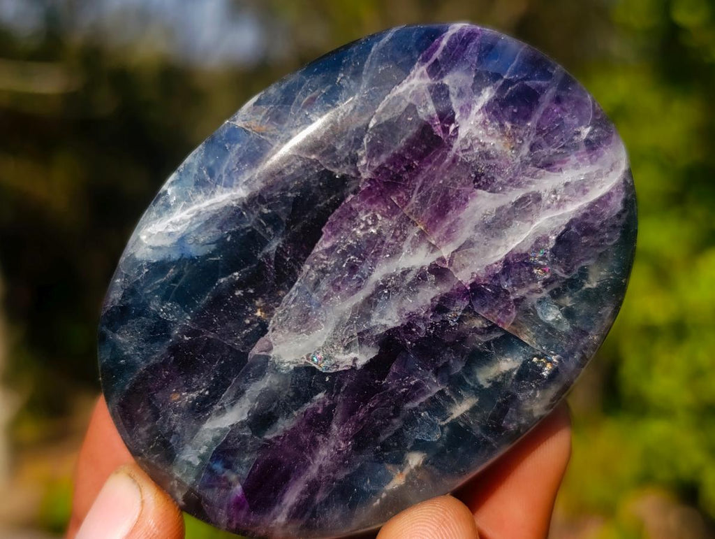 Polished Watermelon Fluorite Palm Stones x 12 From Uis, Namibia - Toprock Gemstones and Minerals 
