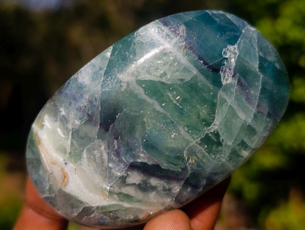 Polished Watermelon Fluorite Palm Stones x 12 From Uis, Namibia - Toprock Gemstones and Minerals 