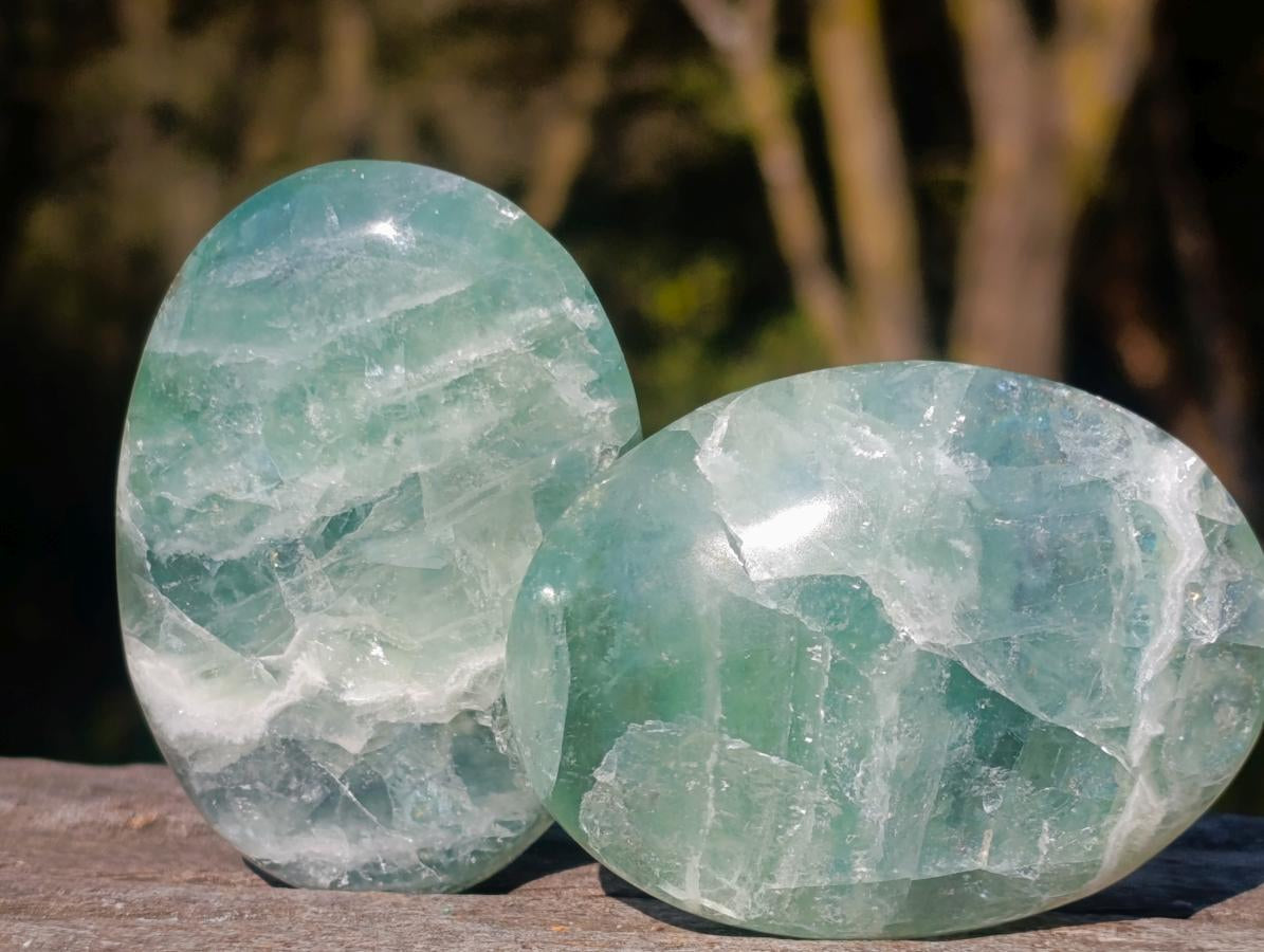 Polished Watermelon Fluorite Palm Stones x 12 From Uis, Namibia - Toprock Gemstones and Minerals 