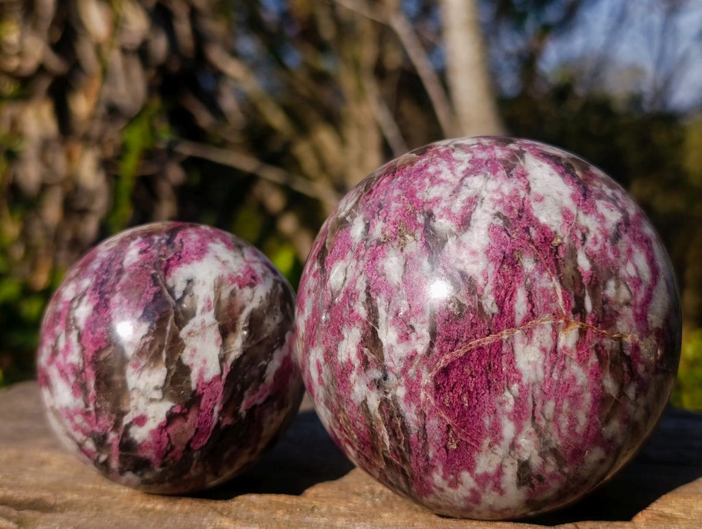 Polished Rubellite Pink Tourmaline Spheres x 2 From Ambatondrazaka, Madagascar - Toprock Gemstones and Minerals 