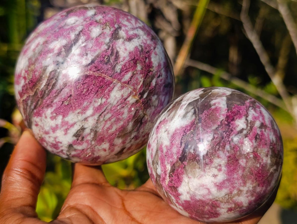 Polished Rubellite Pink Tourmaline Spheres x 2 From Ambatondrazaka, Madagascar - Toprock Gemstones and Minerals 