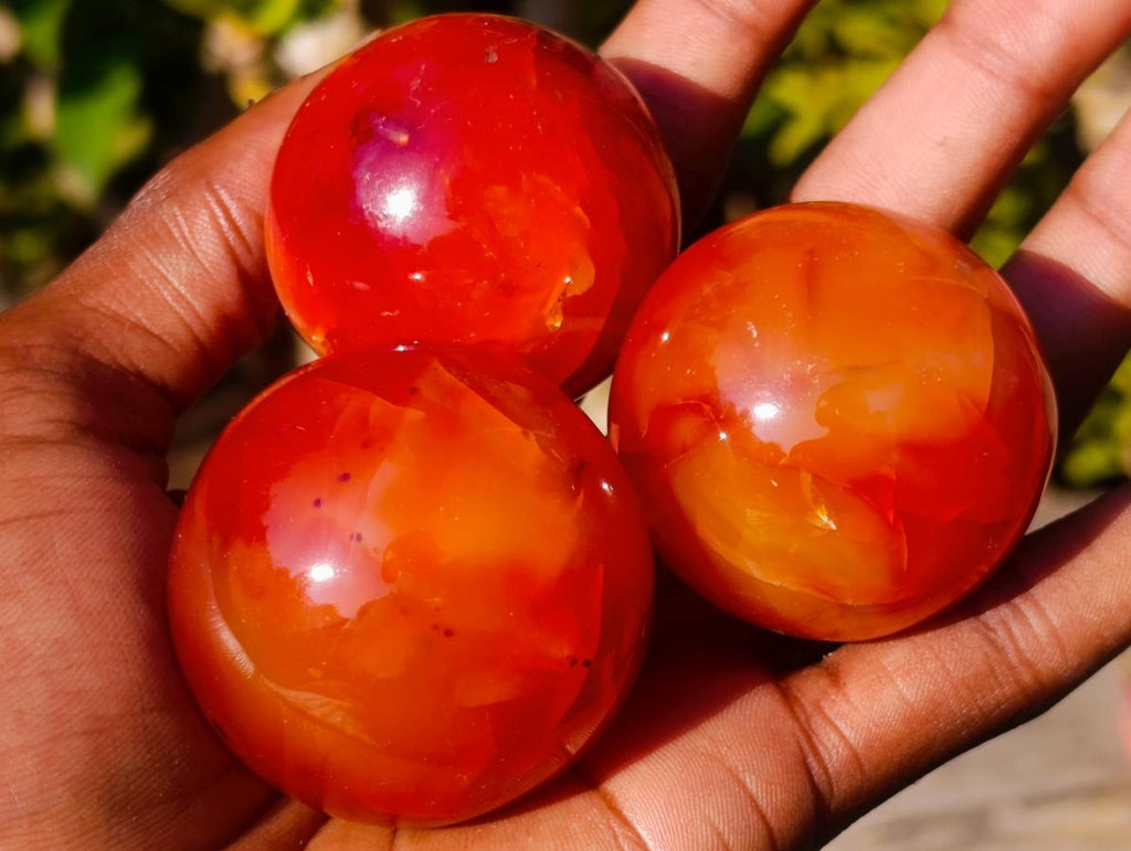 Polished Small Carnelian Agate Gemstone Spheres x 12 From Madagascar - Toprock Gemstones and Minerals 