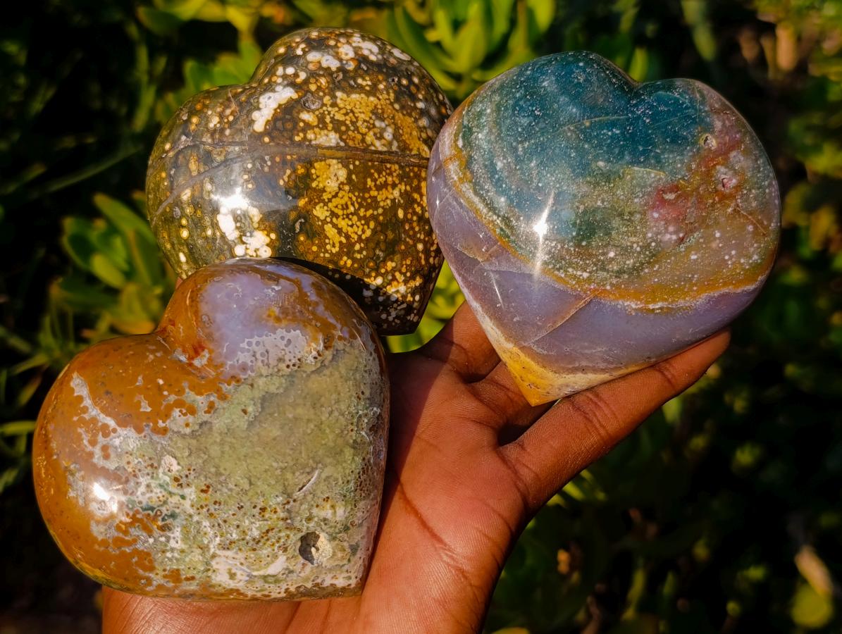 Polished Ocean Jasper Hearts x 6 From Northwest Coast, Madagascar - Toprock Gemstones and Minerals 