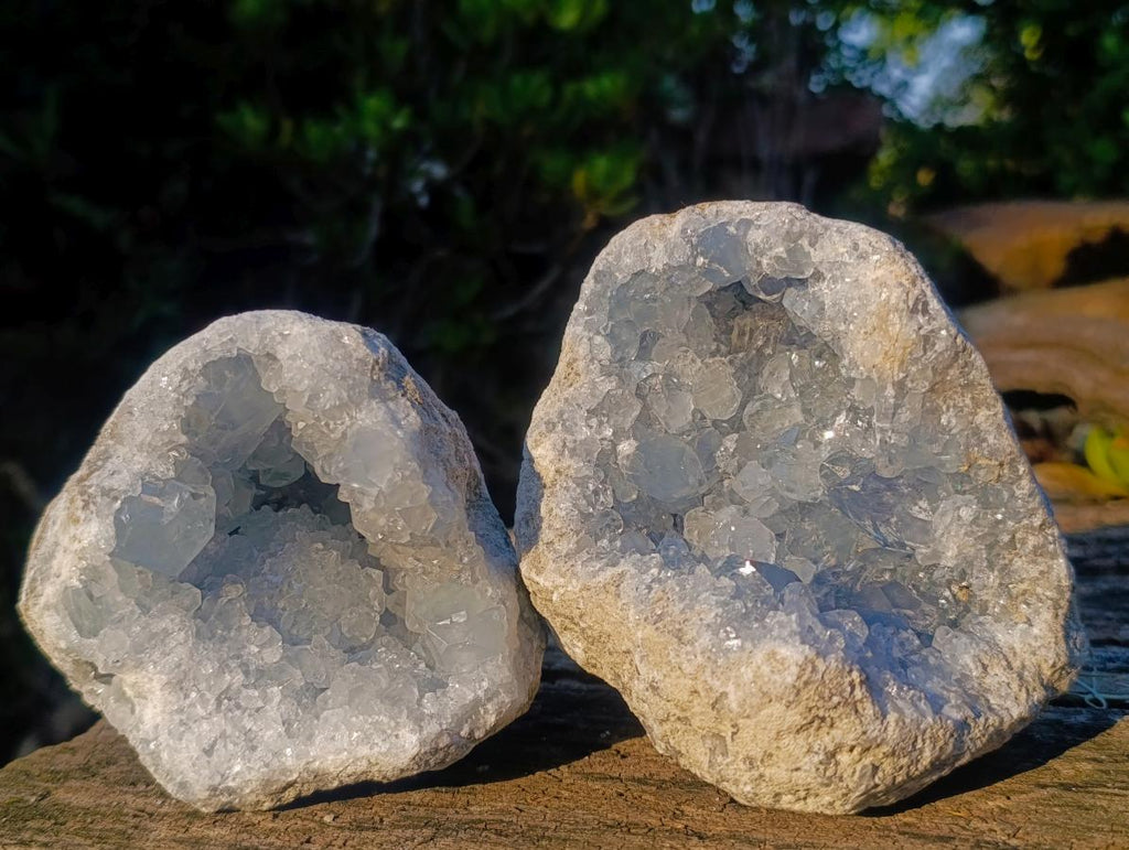 Natural Blue Celestite Geode Specimens x 2 From Sakoany, Madagascar - Toprock Gemstones and Minerals 