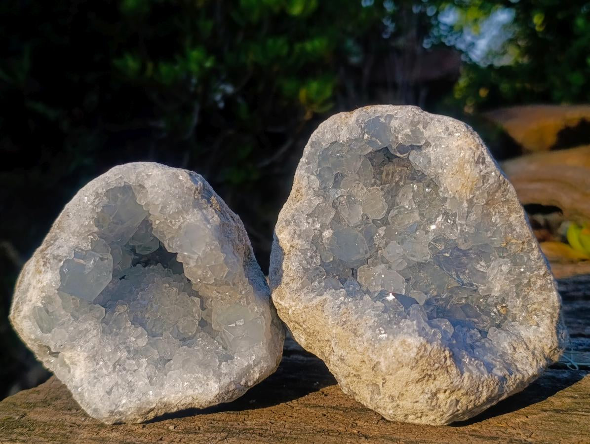 Natural Blue Celestite Geode Specimens x 2 From Sakoany, Madagascar - Toprock Gemstones and Minerals 