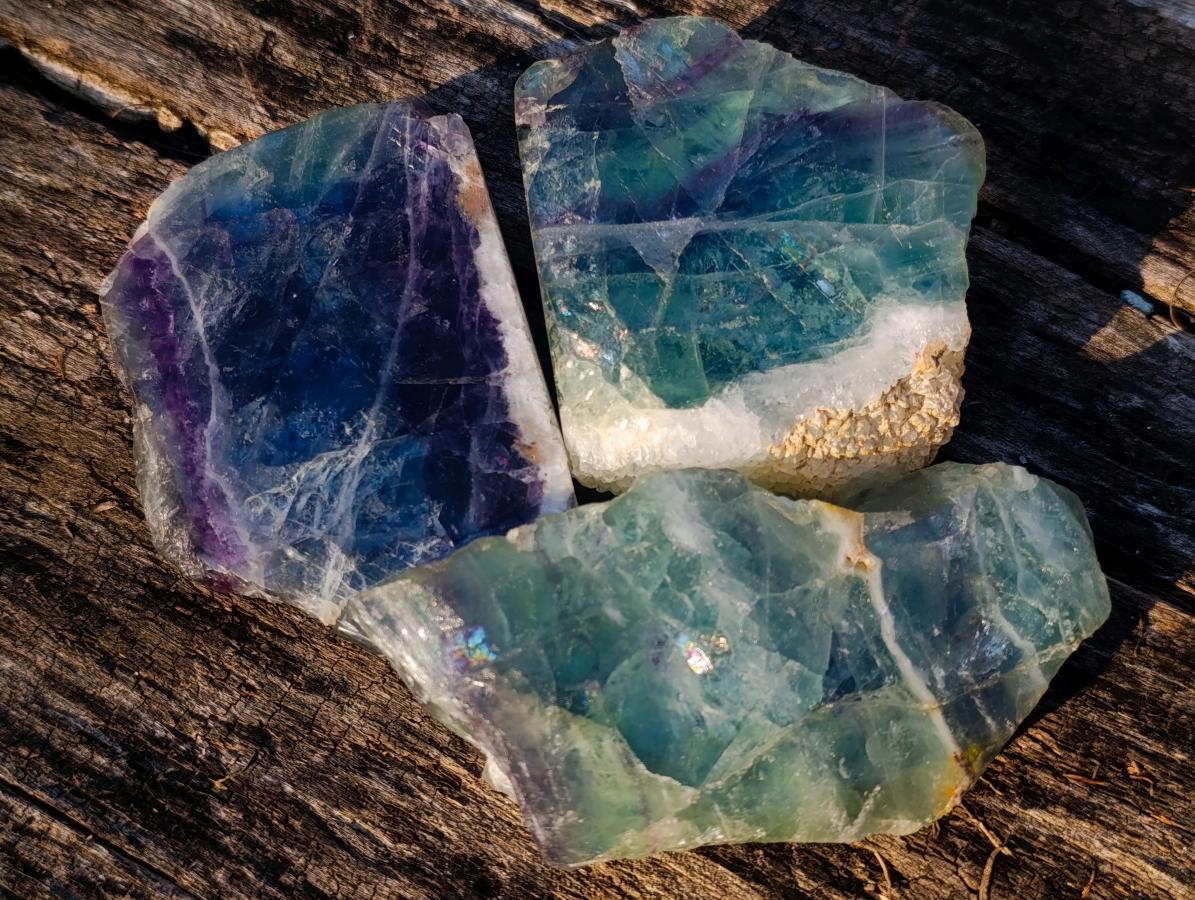 Polished One Side Watermelon Fluorite Slices x 4 From Uis, Namibia - Toprock Gemstones and Minerals 