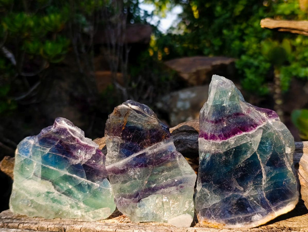 Polished One Side Watermelon Fluorite Slices x 4 From Uis, Namibia - Toprock Gemstones and Minerals 