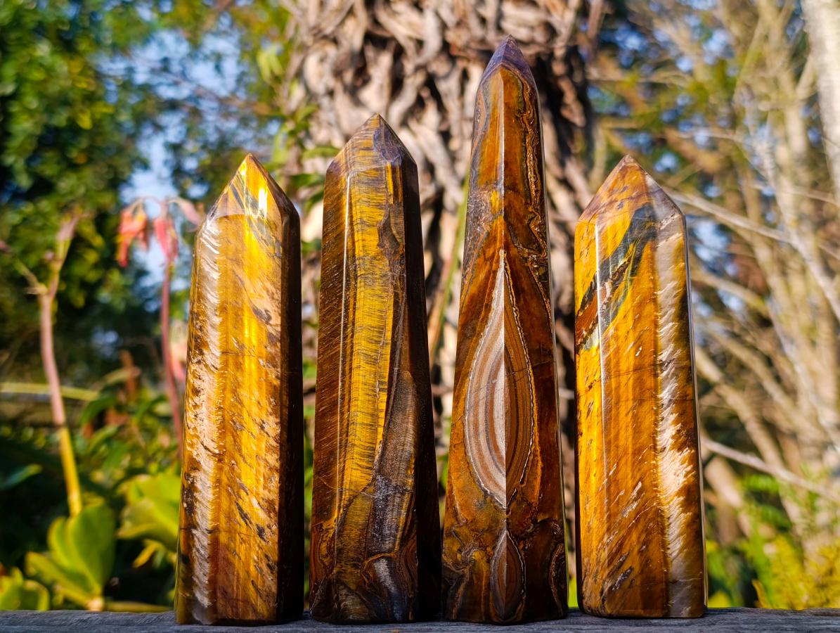 Polished Golden-Blue Tigers Eye Display Crystals x 4 From Prieska, South Africa - Toprock Gemstones and Minerals 