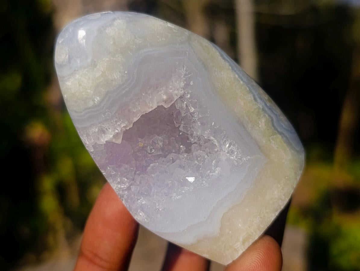 Polished Blue Lace Agate Geode Standing and Free Forms x 12 From Nsanje, Malawi - Toprock Gemstones and Minerals 