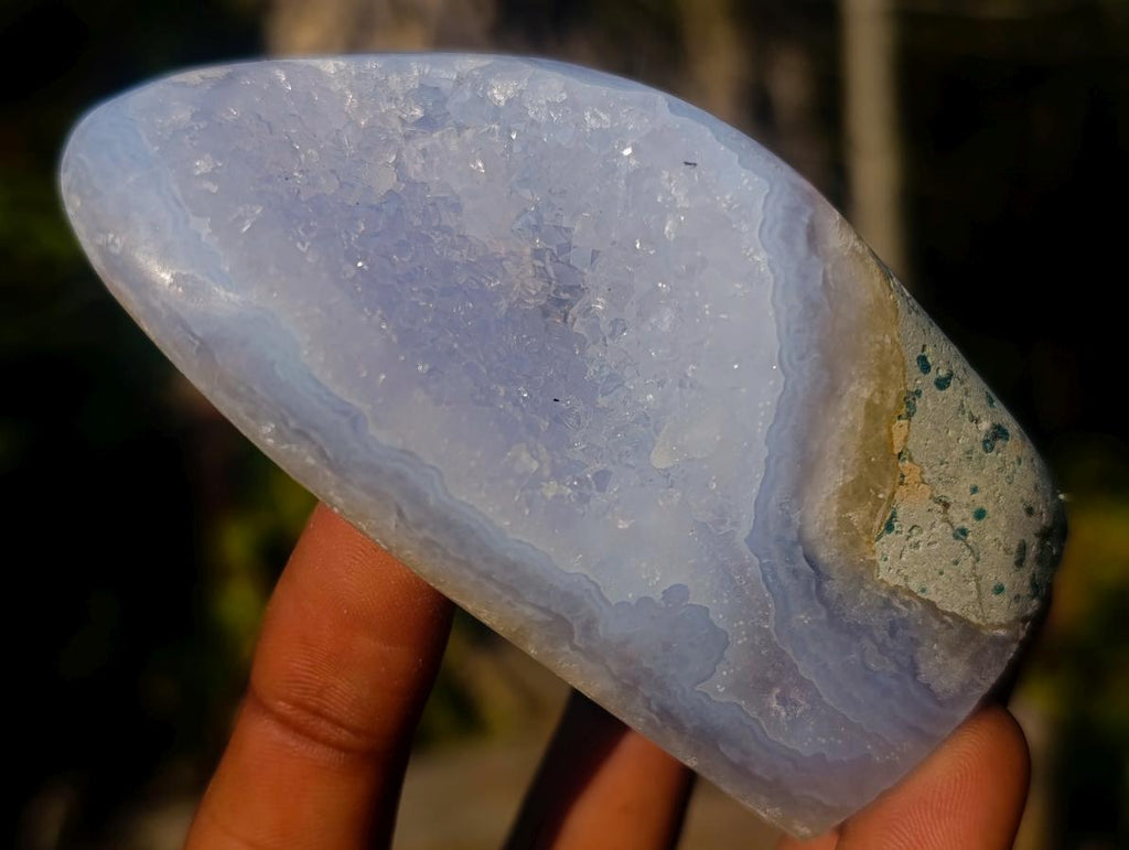 Polished Blue Lace Agate Geode Standing and Free Forms x 12 From Nsanje, Malawi - Toprock Gemstones and Minerals 