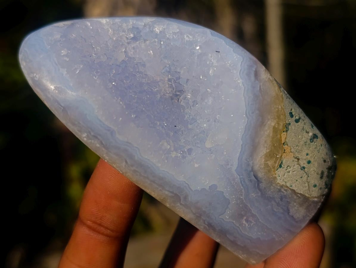 Polished Blue Lace Agate Geode Standing and Free Forms x 12 From Nsanje, Malawi - Toprock Gemstones and Minerals 