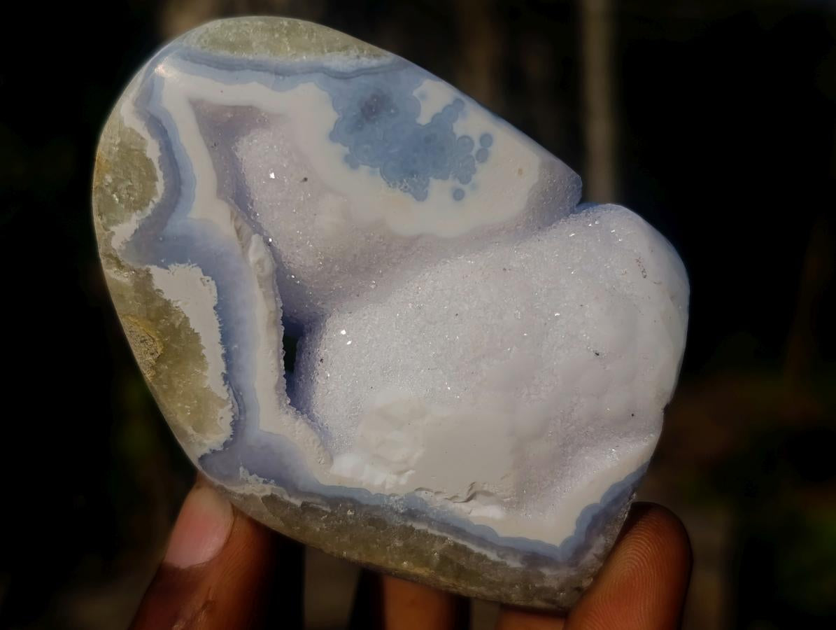 Polished Blue Lace Agate Geode Standing and Free Forms x 12 From Nsanje, Malawi - Toprock Gemstones and Minerals 