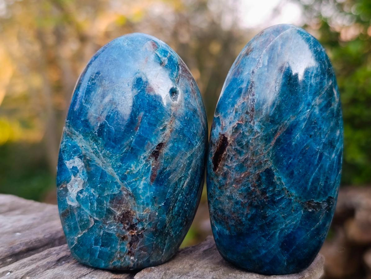 Polished Blue Apatite Standing Display Pieces x 6 From Betroka, Madagascar - Toprock Gemstones and Minerals 