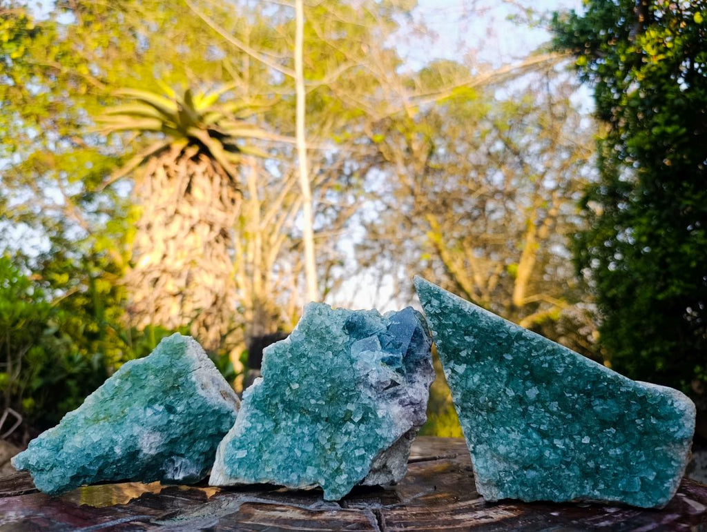 Natural Green Cubic Fluorite Specimens x 3 From Mandrosonoro, Madagascar - Toprock Gemstones and Minerals 