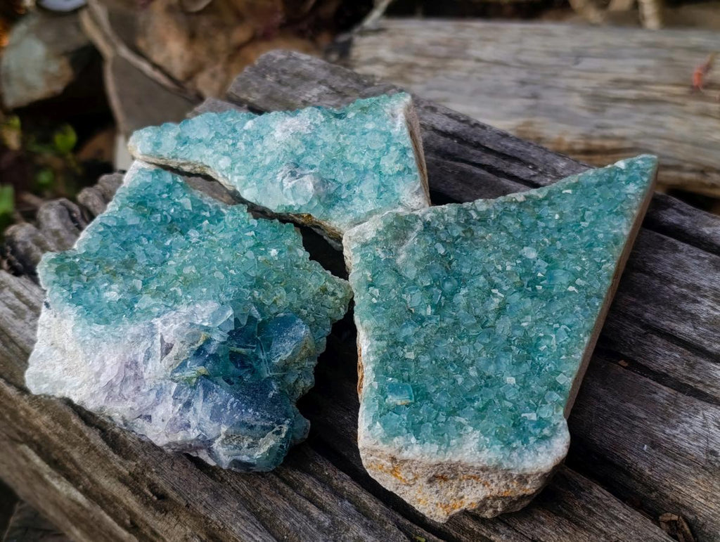 Natural Green Cubic Fluorite Specimens x 3 From Mandrosonoro, Madagascar - Toprock Gemstones and Minerals 