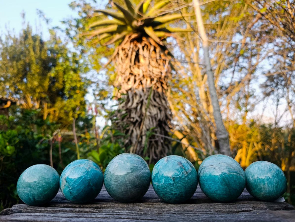 Polished Amazonite Spheres x 6 From Madagascar - Toprock Gemstones and Minerals 
