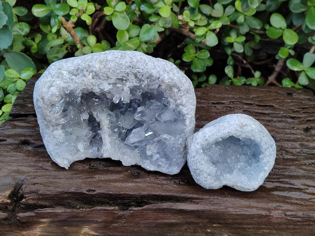 Natural Blue Celestite Geode Specimens x 2 From Sakoany, Madagascar - Toprock Gemstones and Minerals 