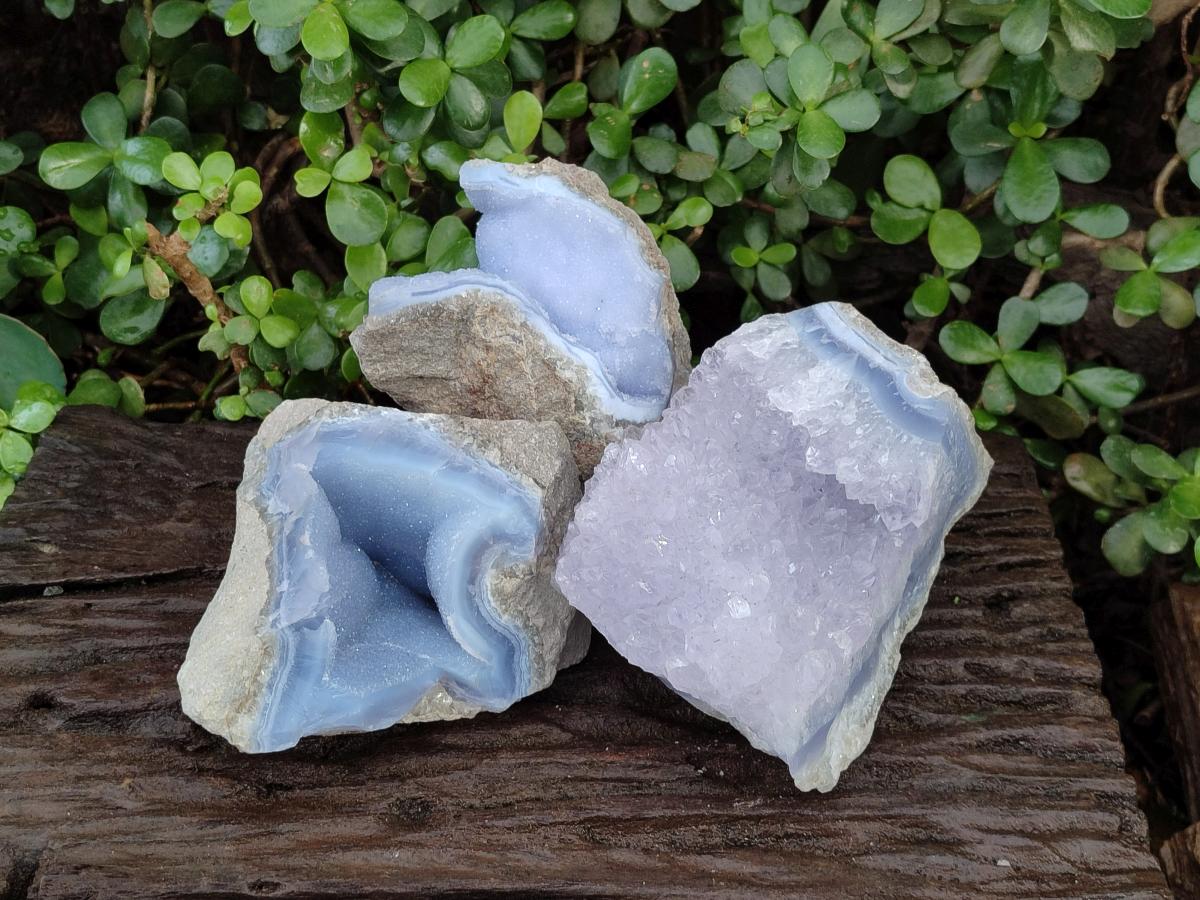Natural Blue Lace Agate Specimens x 3 From Nsanje, Malawi - Toprock Gemstones and Minerals 