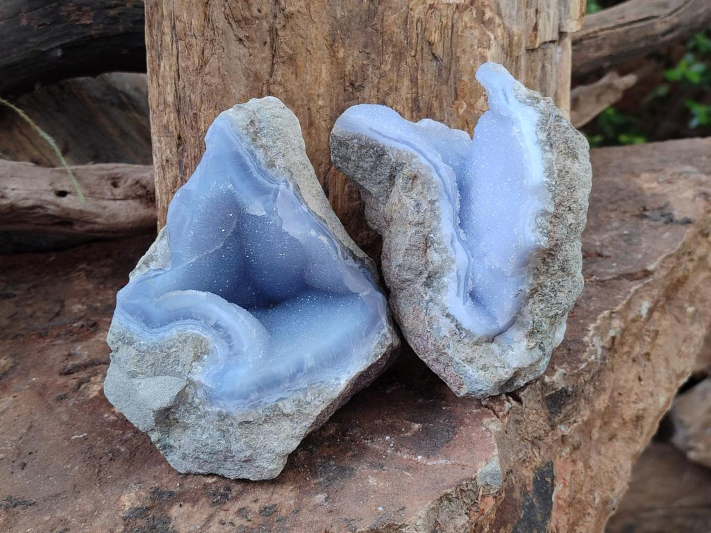 Natural Blue Lace Agate Specimens x 3 From Nsanje, Malawi - Toprock Gemstones and Minerals 