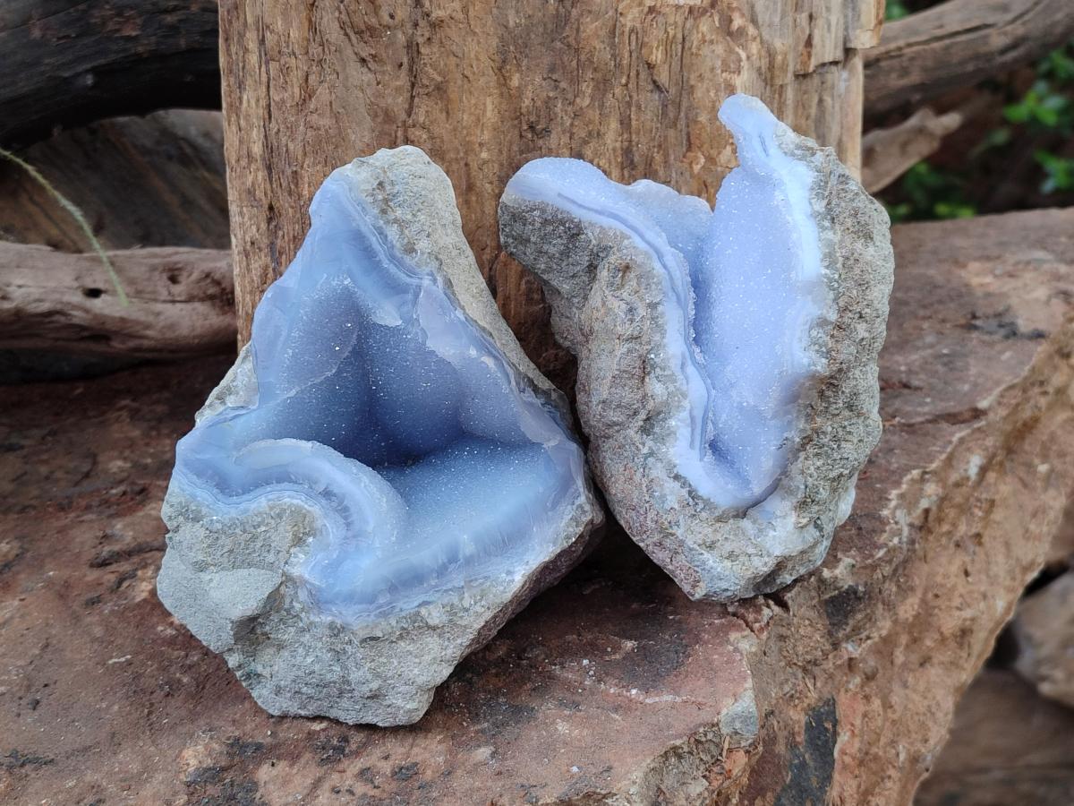Natural Blue Lace Agate Specimens x 3 From Nsanje, Malawi - Toprock Gemstones and Minerals 