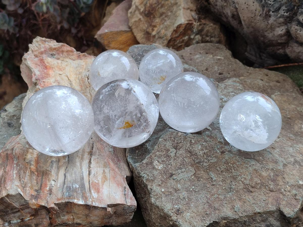 Polished Rock Crystal Balls x 6 From Amoron’i Mania, Madagascar - Toprock Gemstones and Minerals 