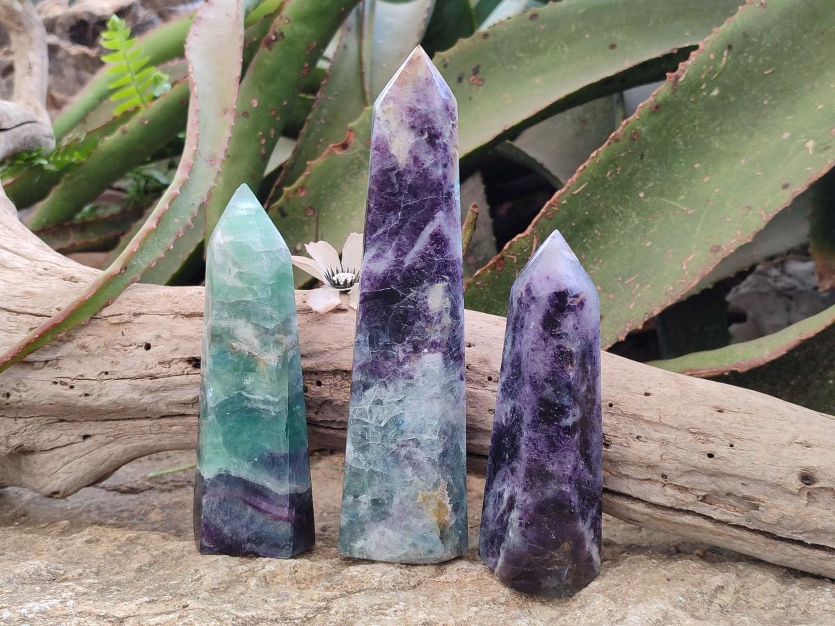 Polished Watermelon Fluorite Display Crystals x 3 From Uis, Namibia - Toprock Gemstones and Minerals 