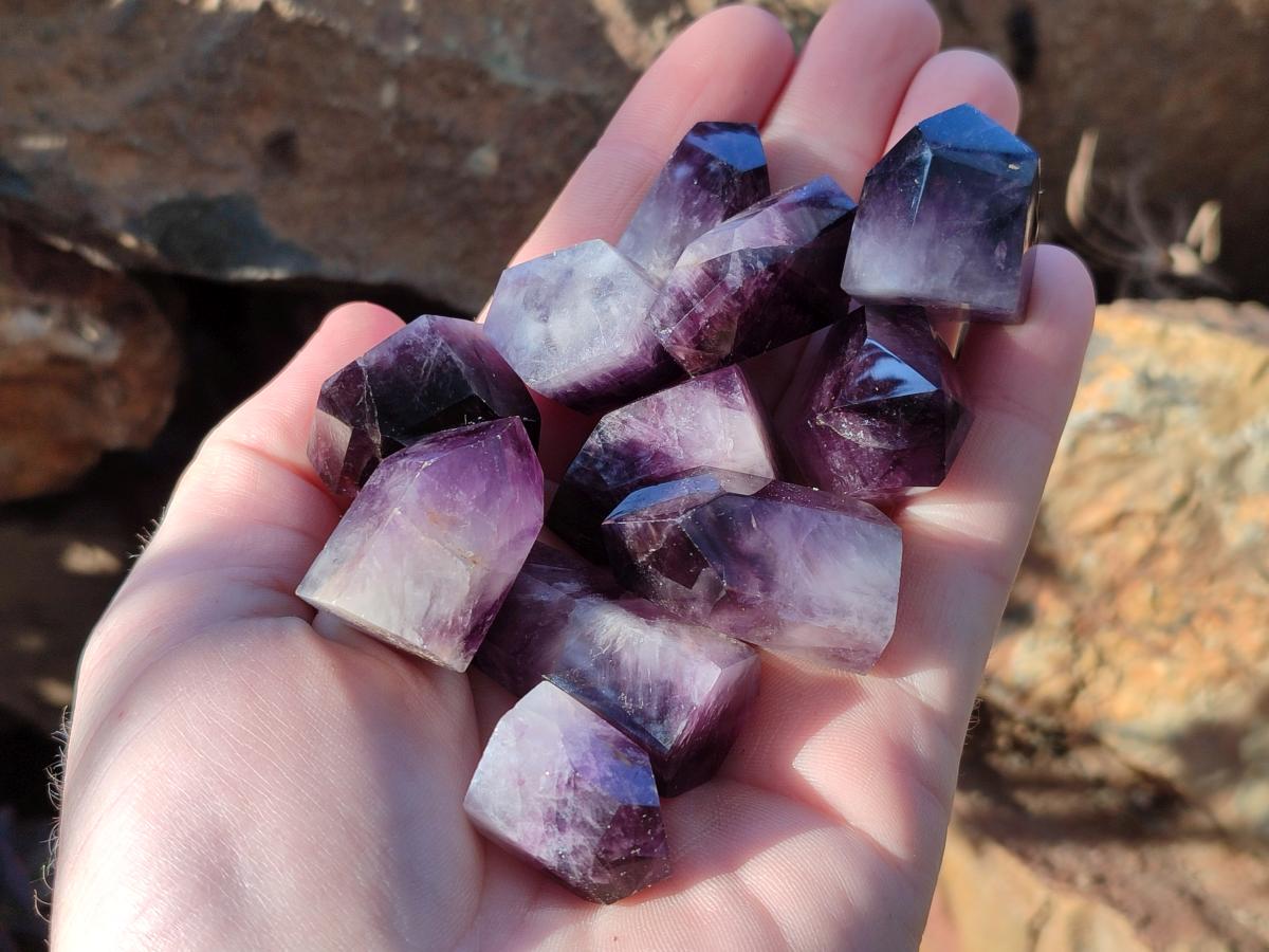 Polished MIni Amethyst Crystals x 79 From Akansobe, Madagascar - Toprock Gemstones and Minerals 