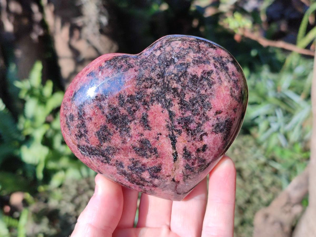 Polished Rhodonite Gemstone Hearts x 2 From Ambindavato, Madagascar - Toprock Gemstones and Minerals 