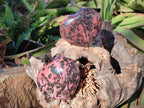 Polished Rhodonite Gemstone Hearts x 2 From Ambindavato, Madagascar - Toprock Gemstones and Minerals 