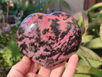 Polished Rhodonite Gemstone Hearts x 2 From Ambindavato, Madagascar - Toprock Gemstones and Minerals 