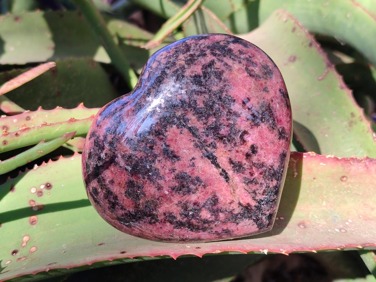 Polished Rhodonite Gemstone Hearts x 2 From Ambindavato, Madagascar - Toprock Gemstones and Minerals 