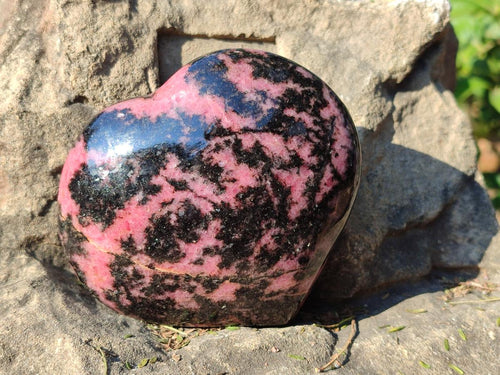 Polished Rhodonite Gemstone Hearts x 2 From Ambindavato, Madagascar - Toprock Gemstones and Minerals 