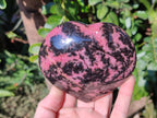 Polished Rhodonite Gemstone Hearts x 2 From Ambindavato, Madagascar - Toprock Gemstones and Minerals 
