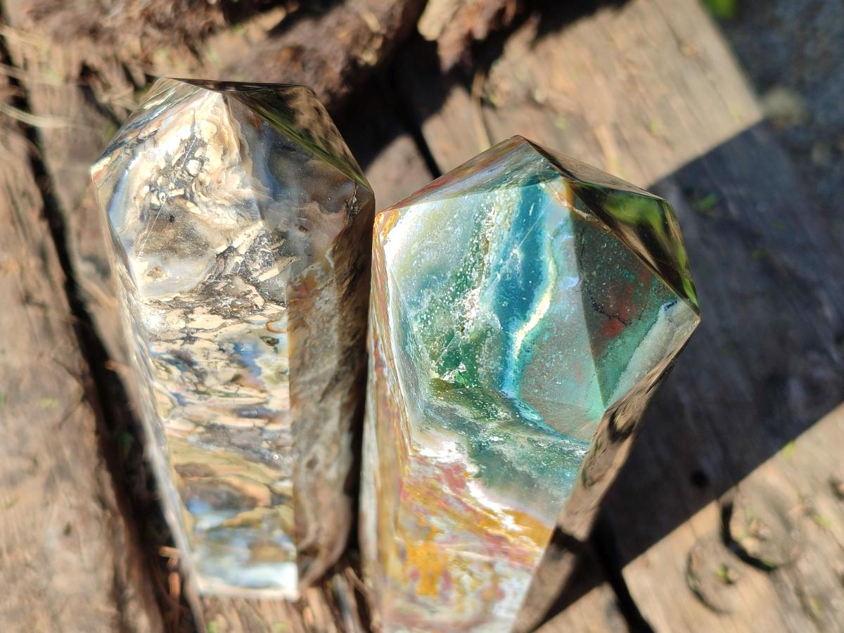 Polished Ocean Jasper Display Crystal and Tower x 2 From Northwest Coast, Madagascar - Toprock Gemstones and Minerals 