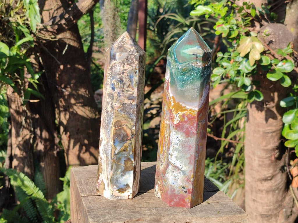 Polished Ocean Jasper Display Crystal and Tower x 2 From Northwest Coast, Madagascar - Toprock Gemstones and Minerals 
