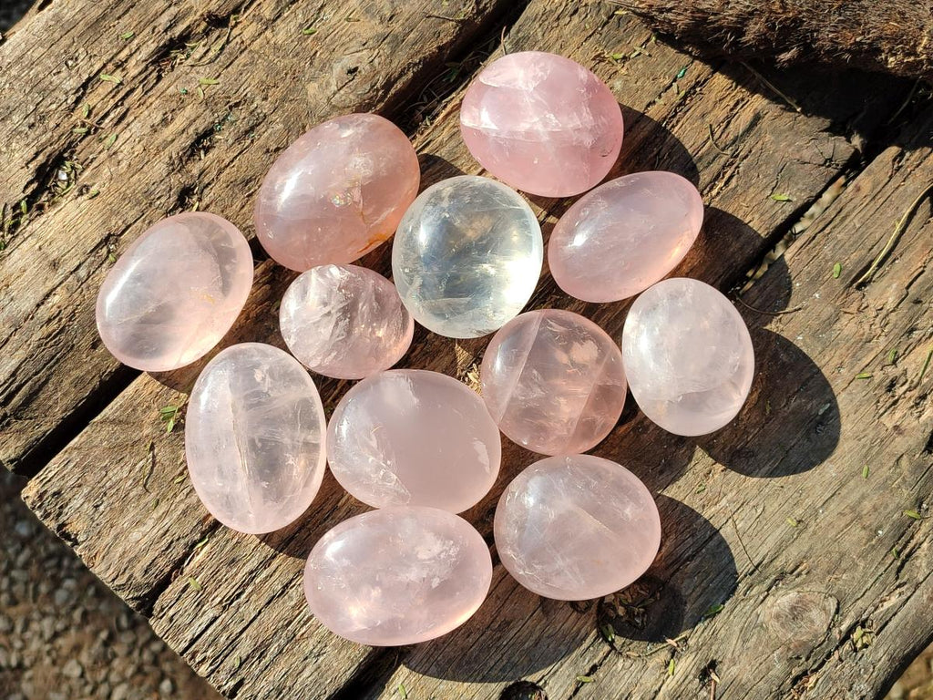 Polished Gemmy Rose Quartz Palm Stones x 20 From Madagascar - Toprock Gemstones and Minerals 