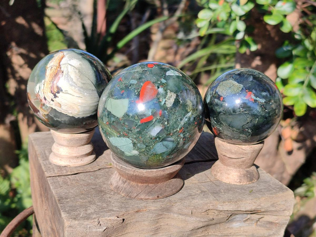 Polished Bloodstone Spheres x 3 From Swaziland - Toprock Gemstones and Minerals 